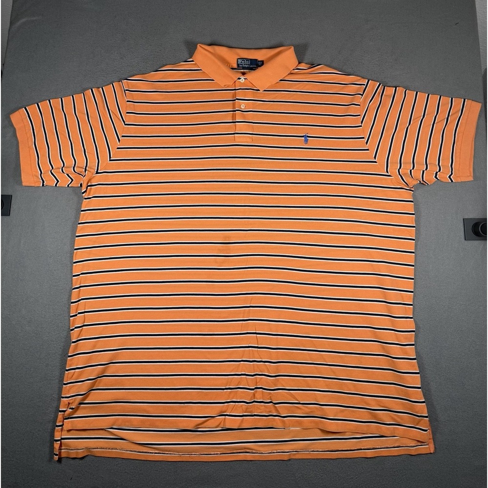 Polo Ralph Lauren Mens 5XLT 5XL Tall Shirt Orange Striped Short Sleeve Polo Pony